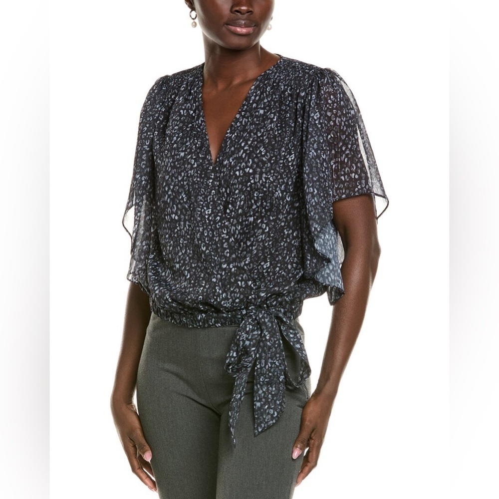Ramy Brook Kitty Blouse In Black Size XS Flutter Sleeve Elastic Waist